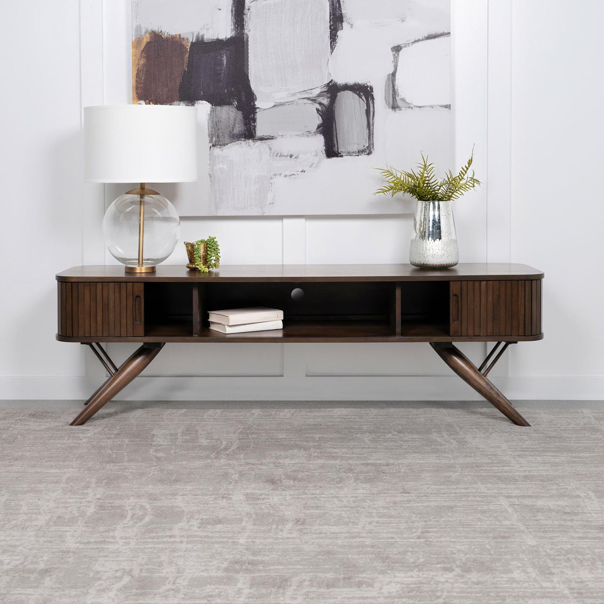 Valna Walnut Rectangular 71" TV Stand with Sliding Doors by Coaster at Eve Furniture