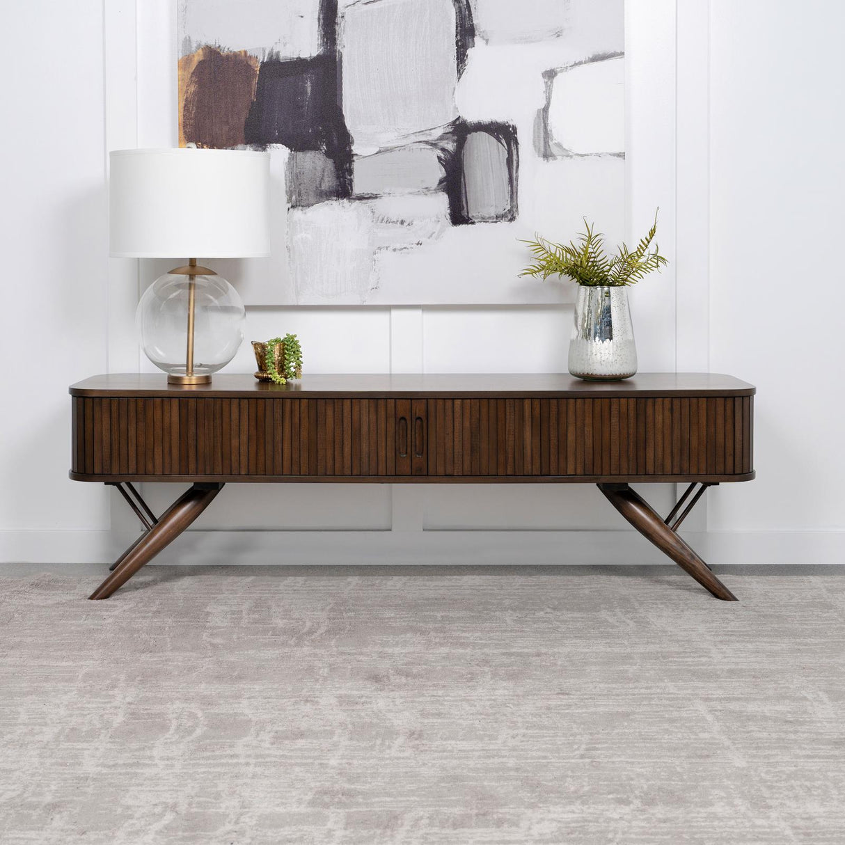 Valna Walnut Rectangular 71" TV Stand with Sliding Doors by Coaster at Eve Furniture