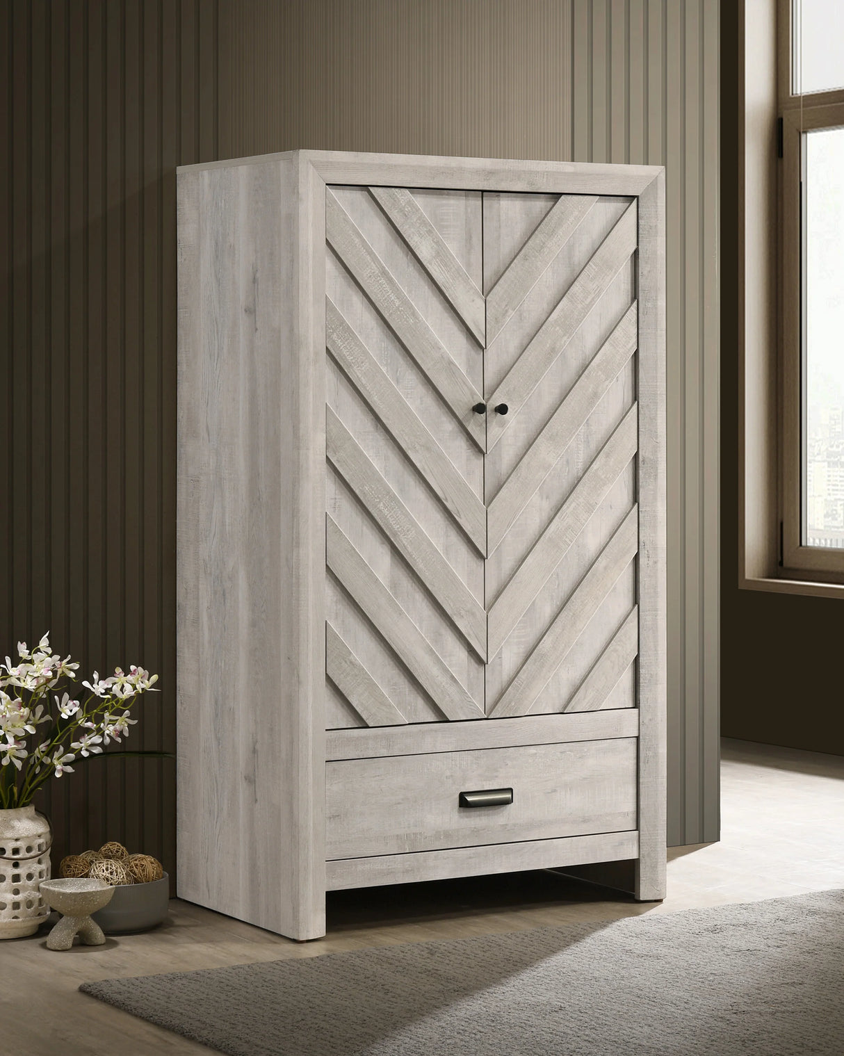 Valor Antique White Armoire by Crown Mark at Eve Furniture