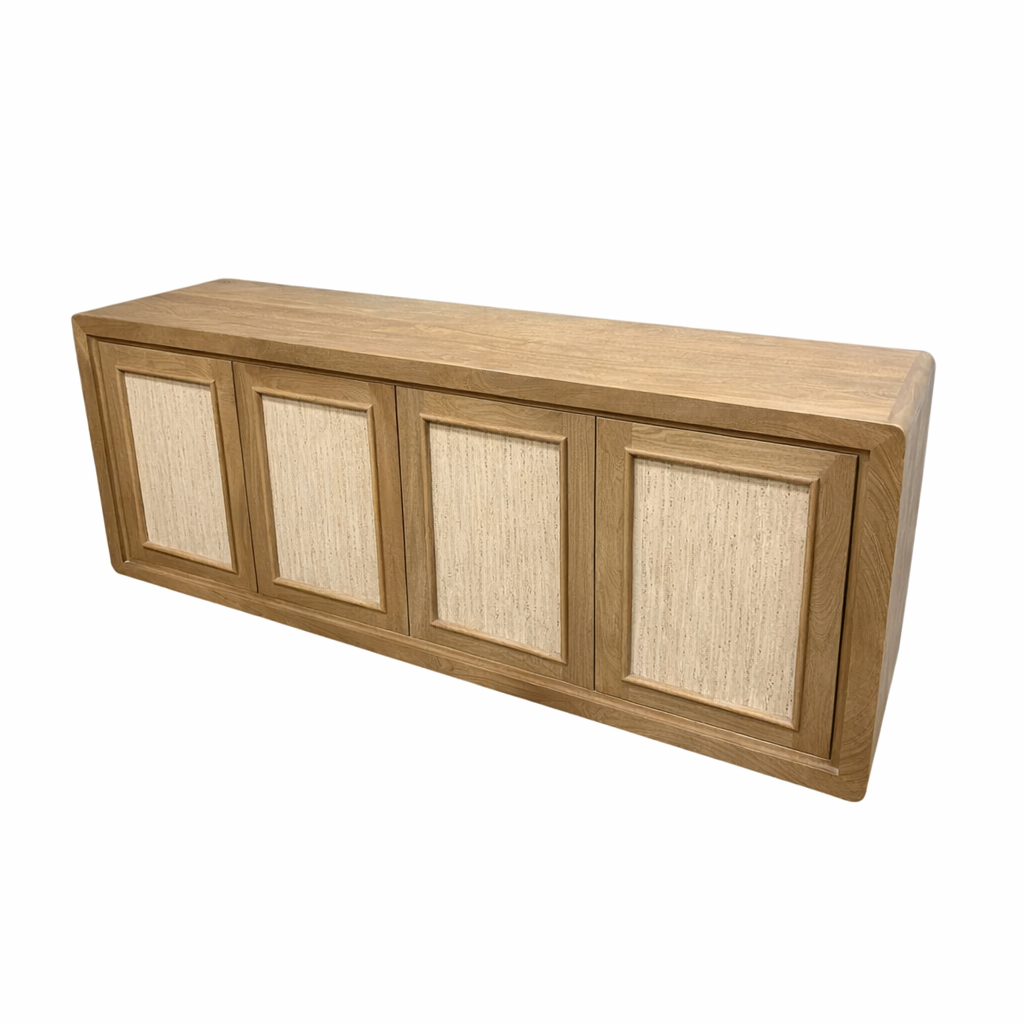 Valterra Light Brown Wood w/ Travertine 4 Door Sideboard by Mercana at Eve Furniture