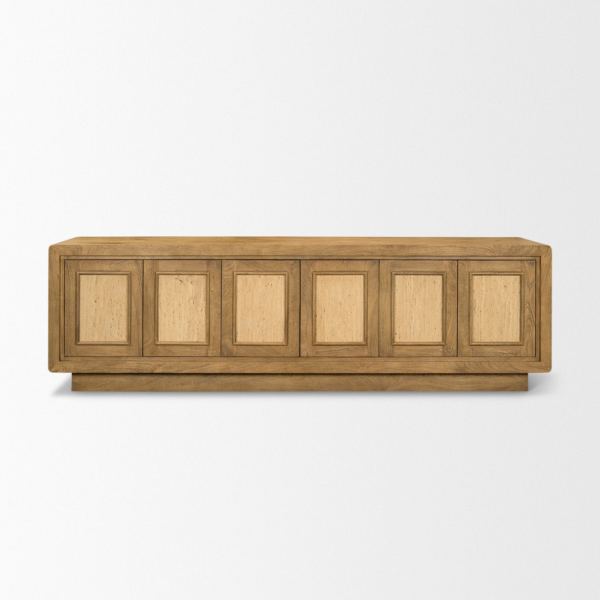 Valterra Light Brown Wood w/ Travertine 6 Door Media Console by Mercana at Eve Furniture