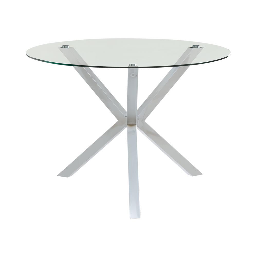 Vance Chrome Glass Top Dining Table with X-cross Base by Coaster at Eve Furniture