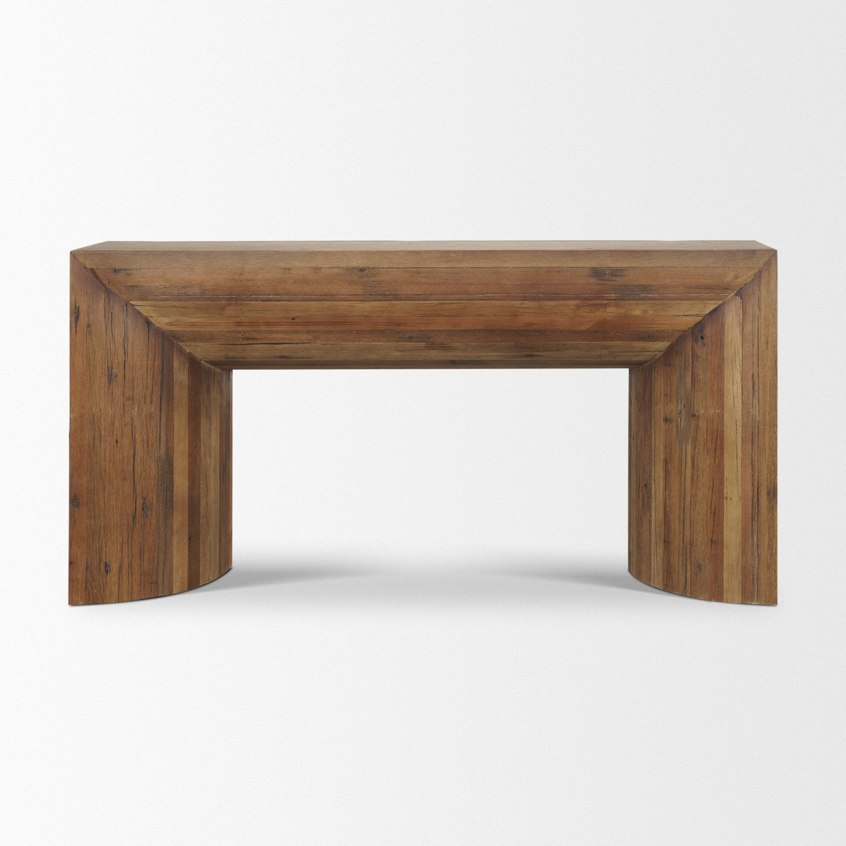 Vance Mid-Dark Brown Reclaimed Wood Rounded Console Table by Mercana at Eve Furniture