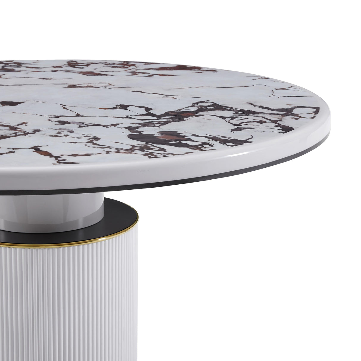 Vanessa White Marble Lacquer 53" Round Dining Table by TOV Furniture at Eve Furniture