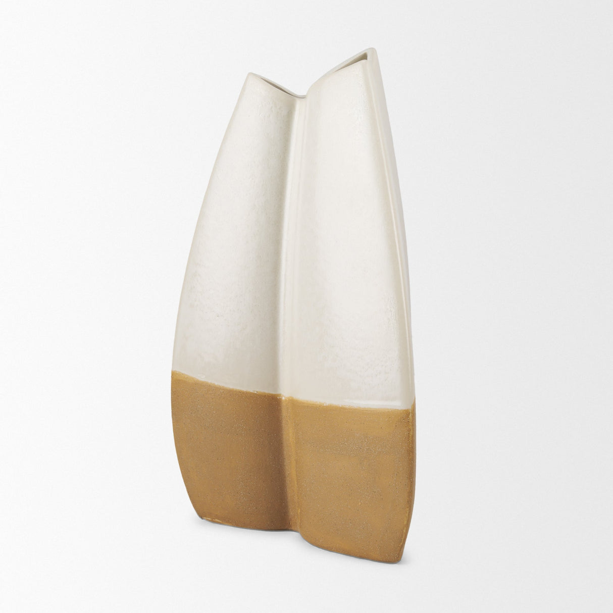 Vania Large Off White w/ Tan Textured Ceramic Vase by Mercana at Eve Furniture