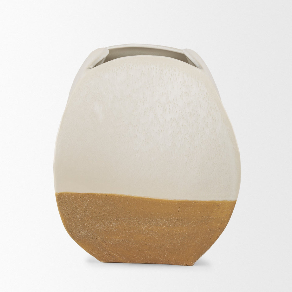 Vania Short Off White w/ Tan Textured Ceramic Vase by Mercana at Eve Furniture
