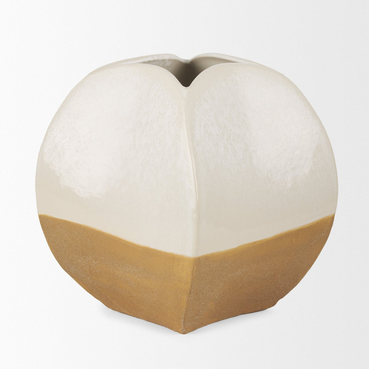 Vania Short Off White w/ Tan Textured Ceramic Vase by Mercana at Eve Furniture