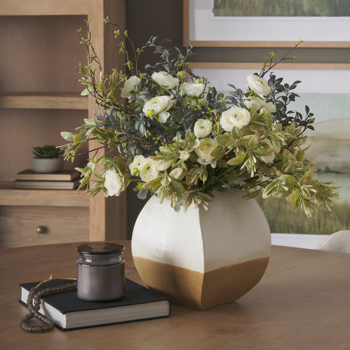 Vania Short Off White w/ Tan Textured Ceramic Vase by Mercana at Eve Furniture