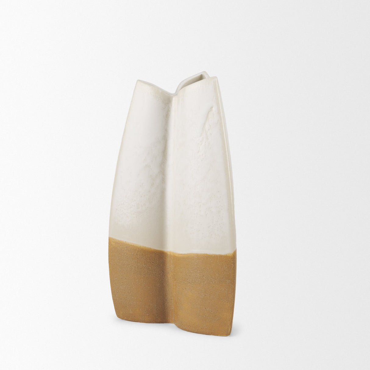 Vania Small Off White w/ Tan Textured Ceramic Vase by Mercana at Eve Furniture