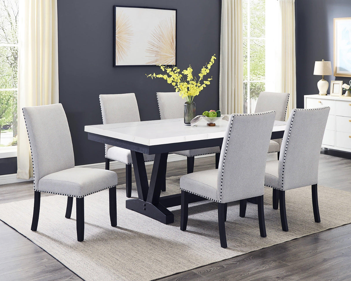Varley White and Black Genuine Marble Dining Table by Crown Mark at Eve Furniture