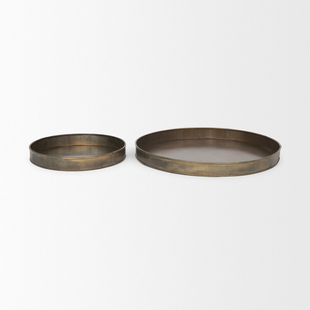 Varun Round Antiqued Brass Metal Tray (Set of 2) by Mercana at Eve Furniture