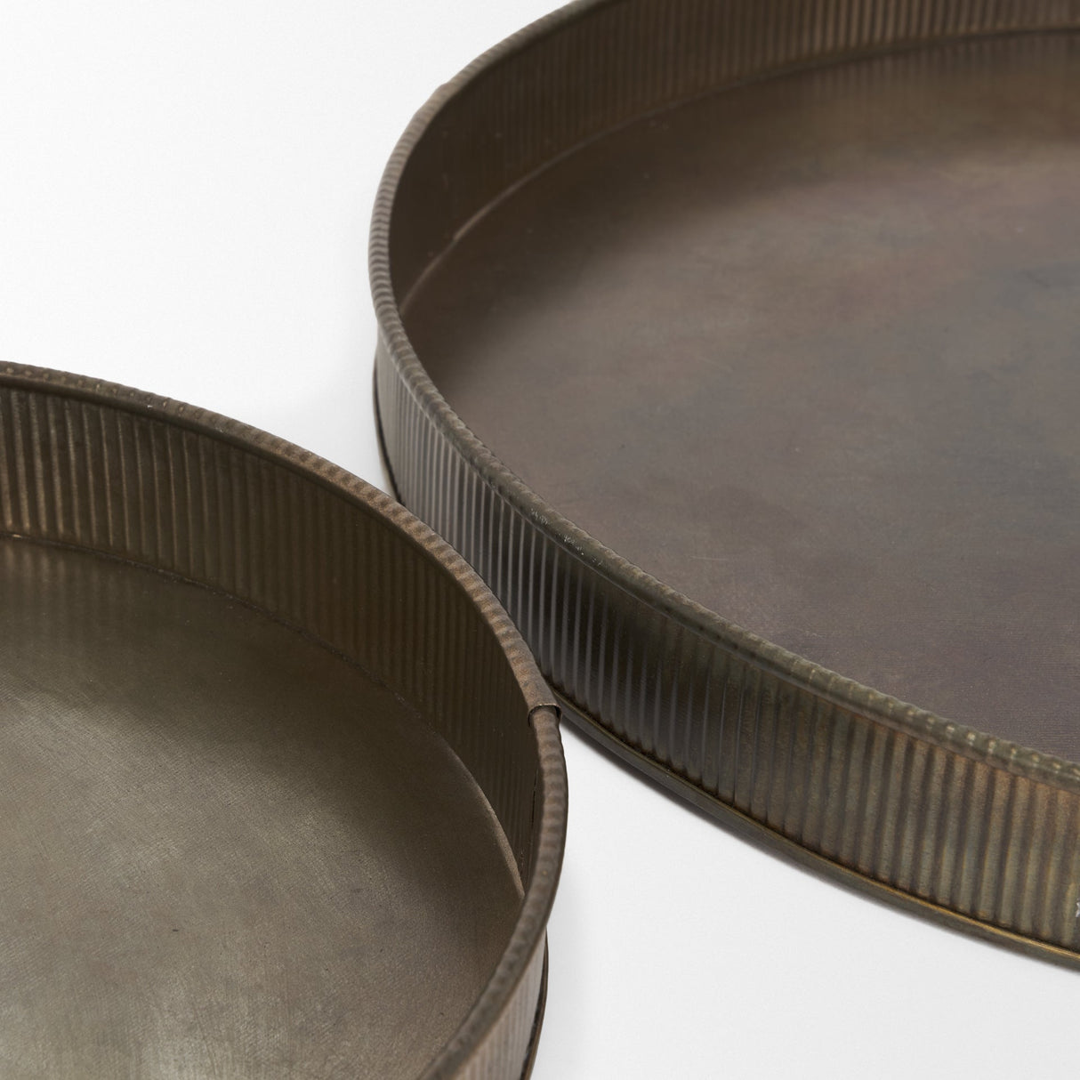 Varun Round Antiqued Brass Metal Tray (Set of 2) by Mercana at Eve Furniture