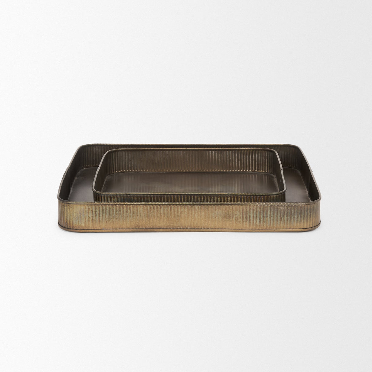 Varun Square Antiqued Brass Metal Tray (Set of 2) by Mercana at Eve Furniture