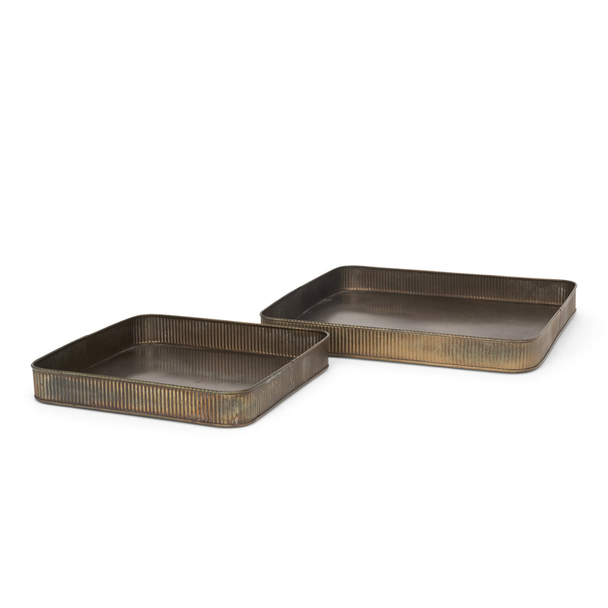 Varun Square Antiqued Brass Metal Tray (Set of 2) by Mercana at Eve Furniture