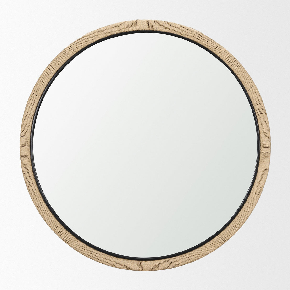 Vasie Black Wood w/ Jute Round Mirror by Mercana at Eve Furniture
