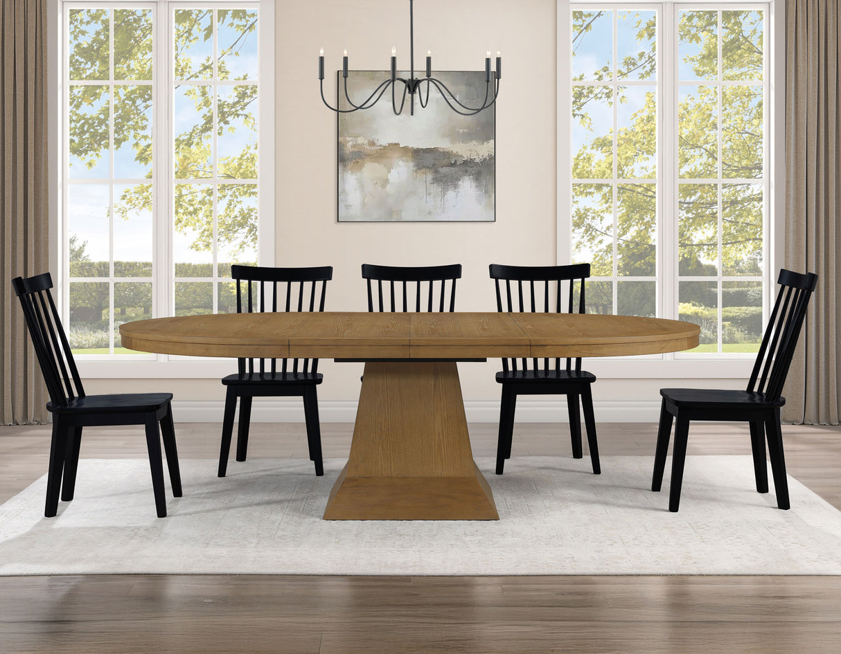 Vaughn Driftwood/Black 5-Piece 60-96″ w/2-18 Leaves Dining Set by Steve Silver at Eve Furniture