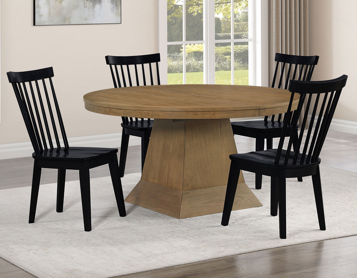Vaughn Driftwood/Black 5-Piece 60-96″ w/2-18 Leaves Dining Set by Steve Silver at Eve Furniture
