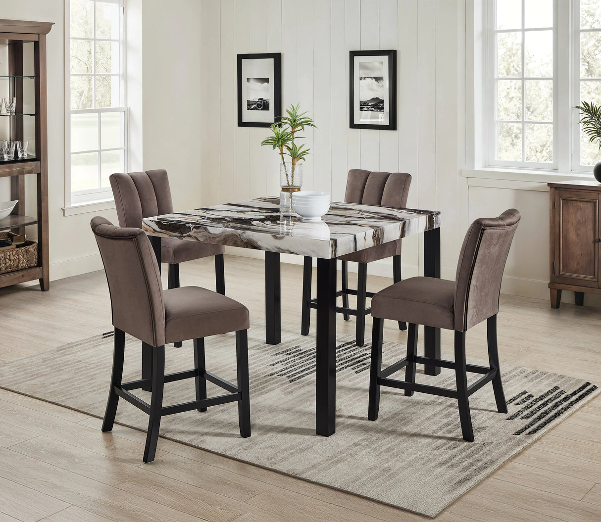 Vega Beige/Black Faux Marble Counter Height Set by Crown Mark at Eve Furniture