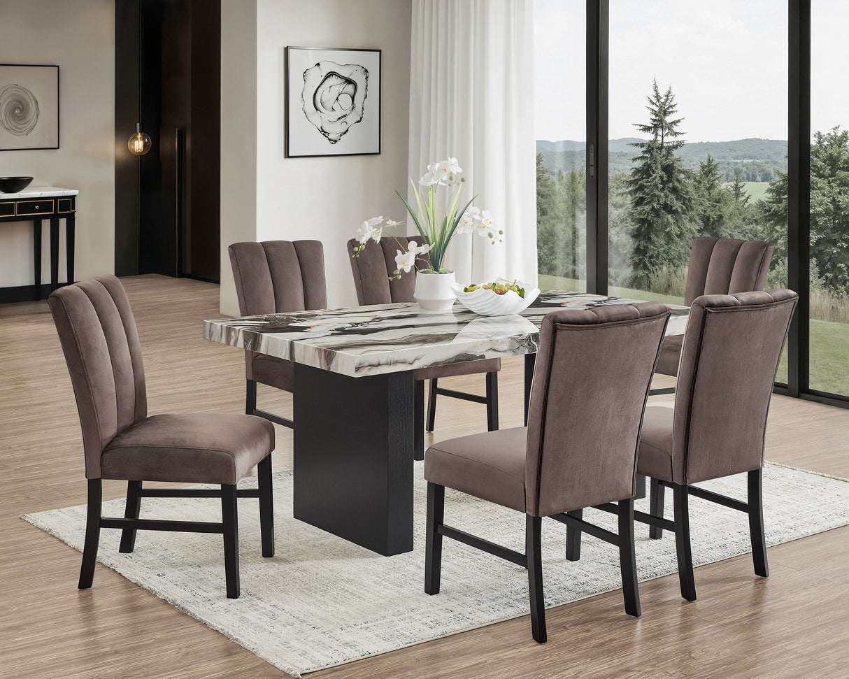 Vega Black Faux Marble Dining Table by Crown Mark at Eve Furniture