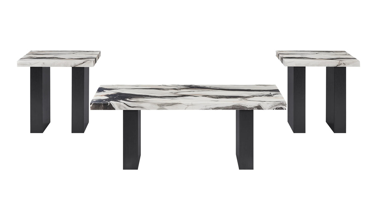 Vega Brown/Black Faux Marble 3-Piece Cocktail Set by Crown Mark at Eve Furniture
