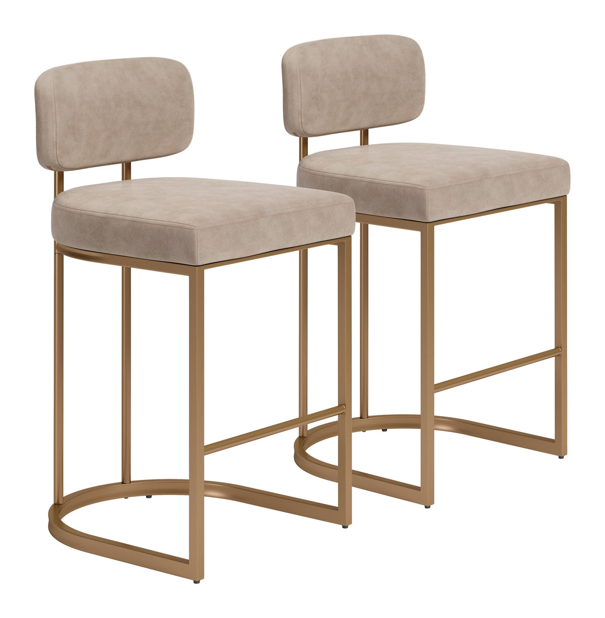 Velar Beige & Bronze Counter Stool (Set of 2) by Zuomod at Eve Furniture