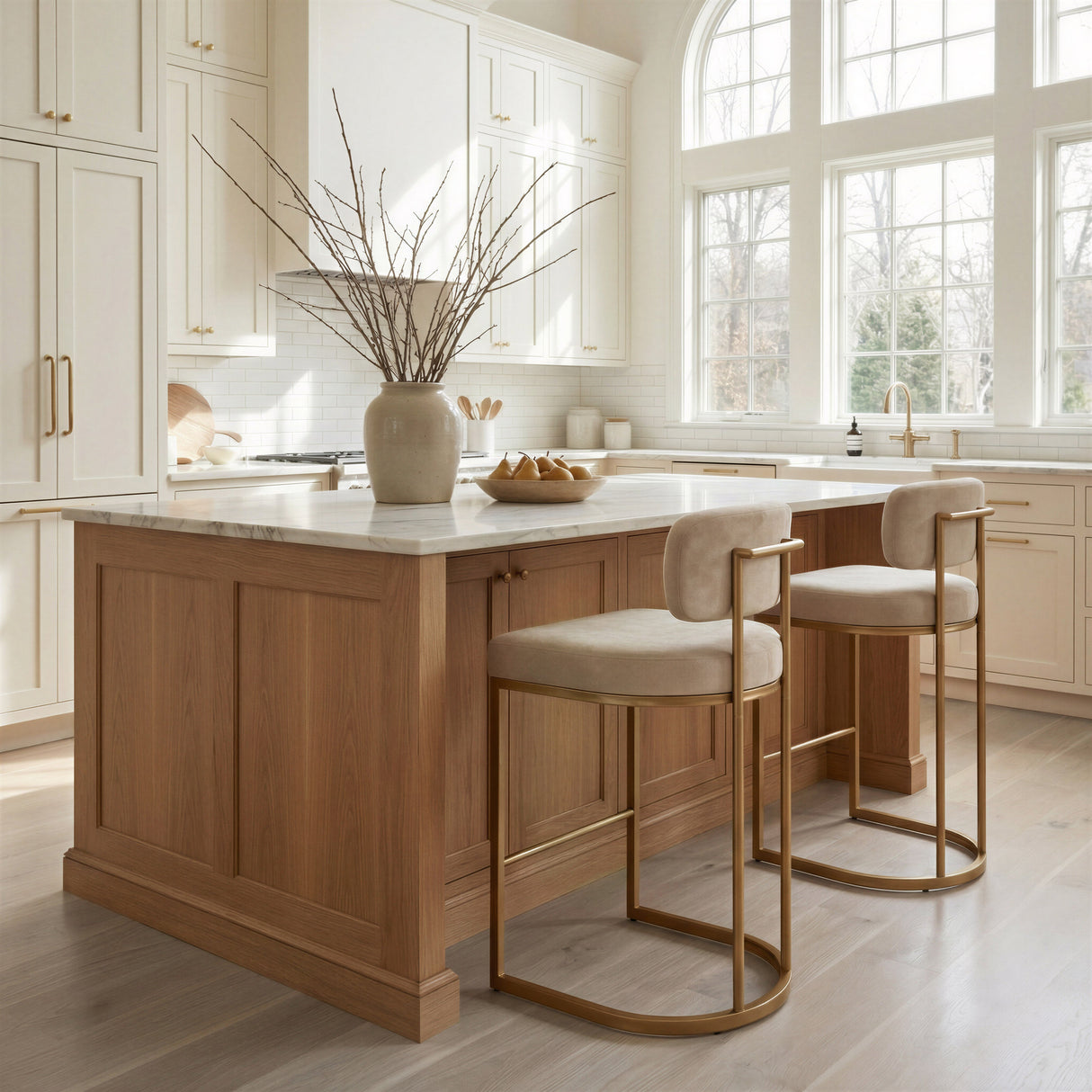 Velar Beige & Bronze Counter Stool (Set of 2) by Zuomod at Eve Furniture