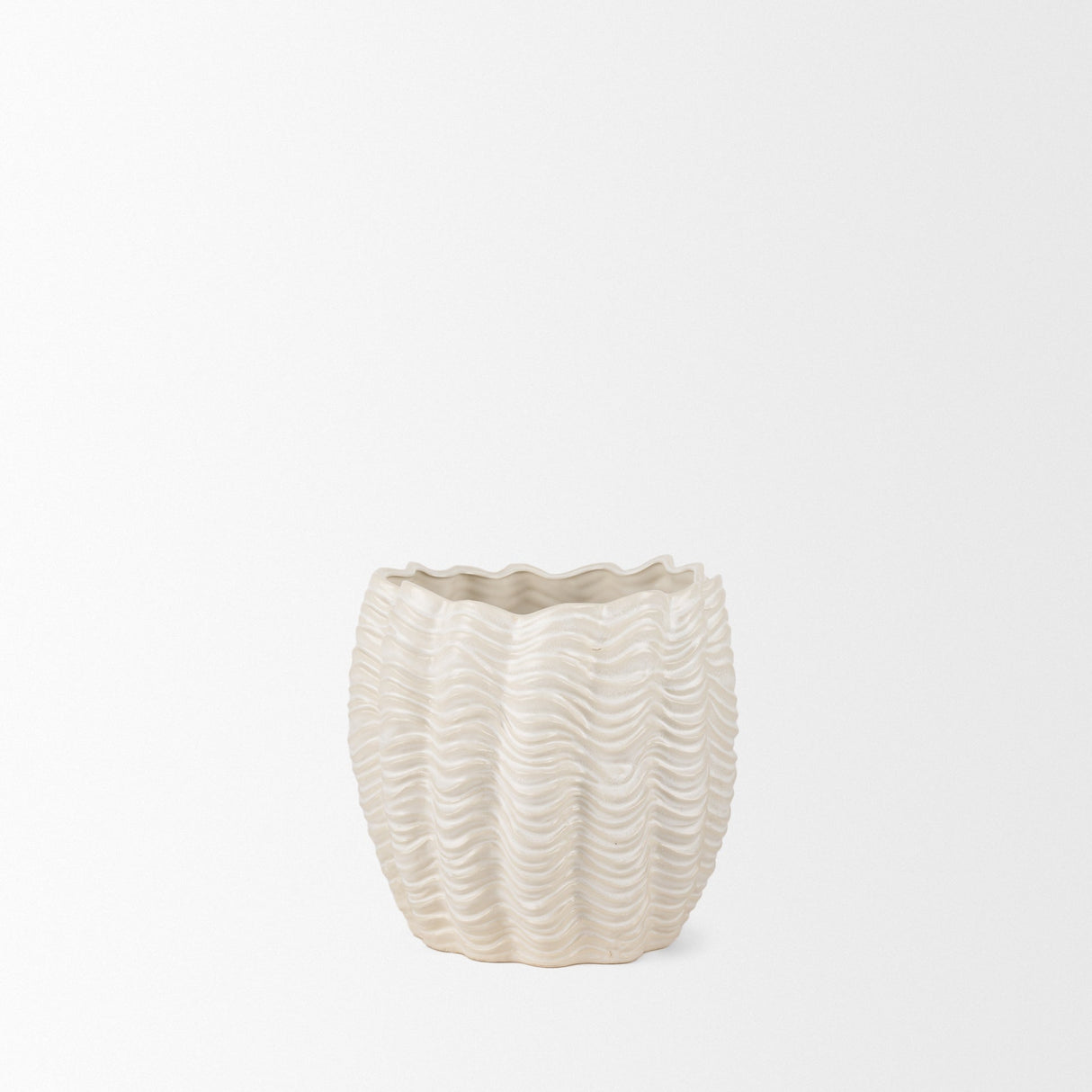Velia Short Seashell Sculptural Cream Glazed Ceramic Vase by Mercana at Eve Furniture