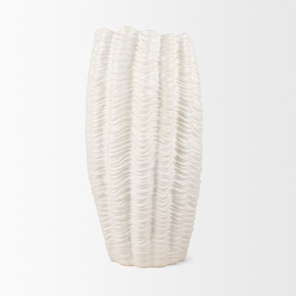 Velia Tall Seashell Sculptural Cream Glazed Ceramic Vase by Mercana at Eve Furniture