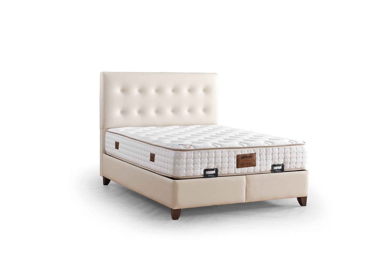 Vella Storage Bed With Headboard Beige by Furnia at Eve Furniture