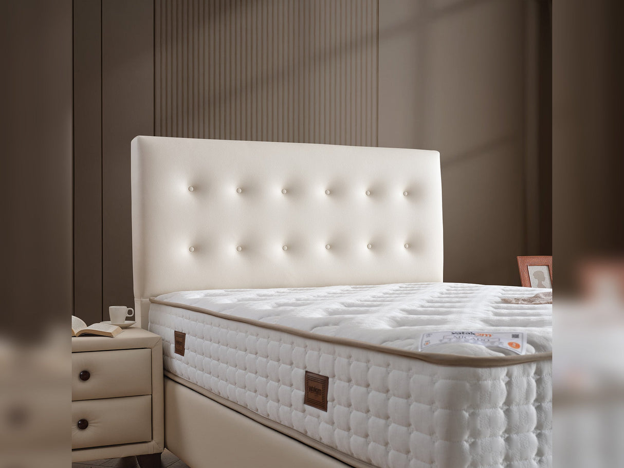 Vella Storage Bed With Headboard Beige by Furnia at Eve Furniture