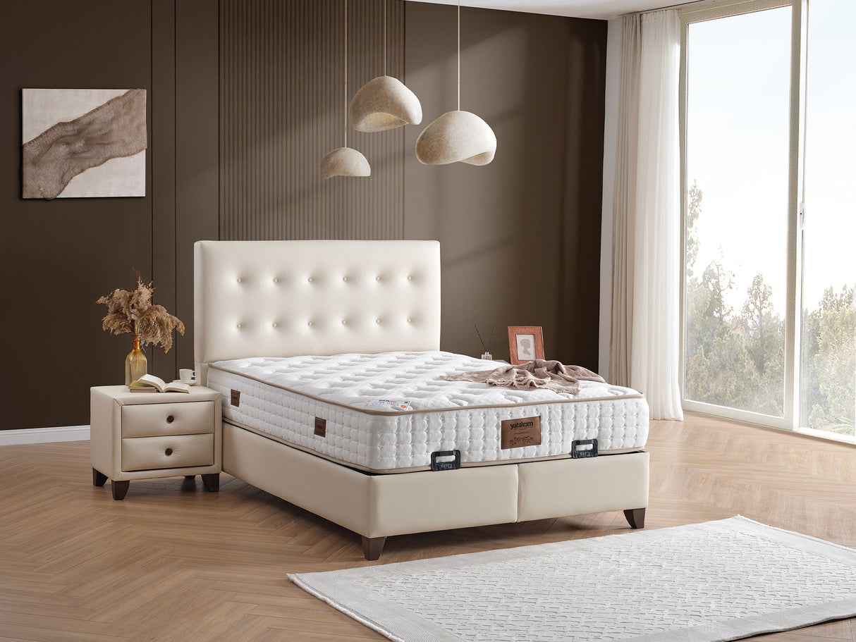Vella Storage Bed With Headboard Beige by Furnia at Eve Furniture