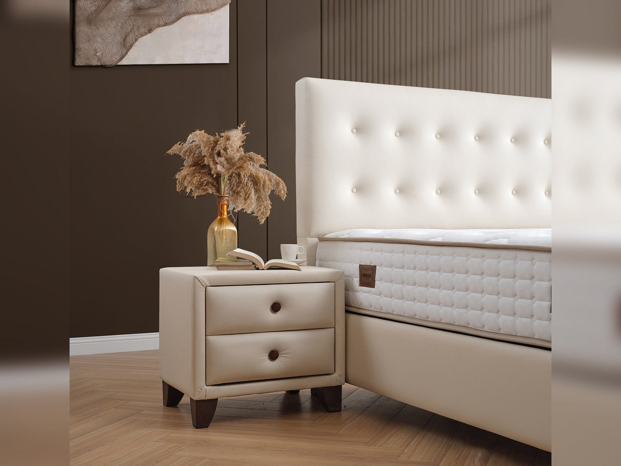 Vella Storage Bed With Headboard Beige by Furnia at Eve Furniture