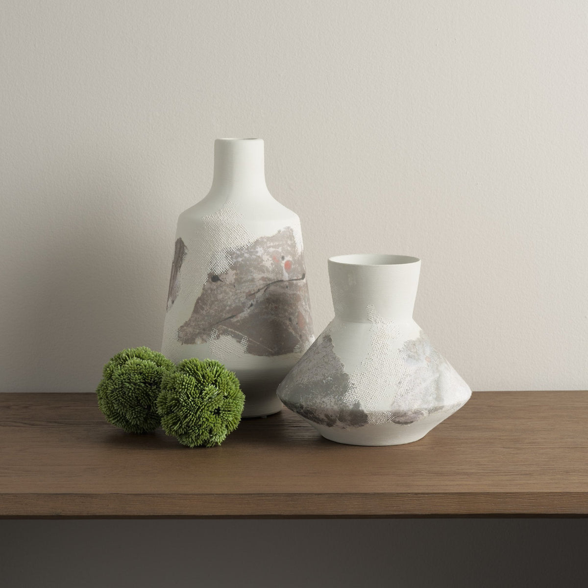 Velo 11.8H White w/Green Hand-Painted Terracotta Decorative Vase by Mercana at Eve Furniture