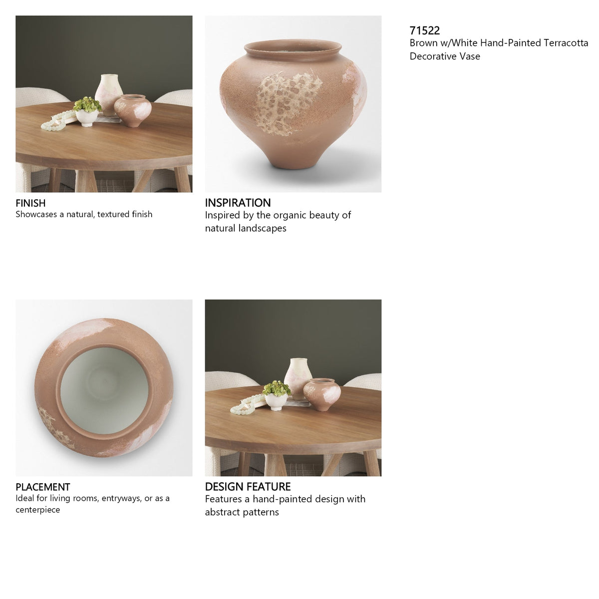 Velo Brown w/White Hand-Painted Terracotta Decorative Vase by Mercana at Eve Furniture