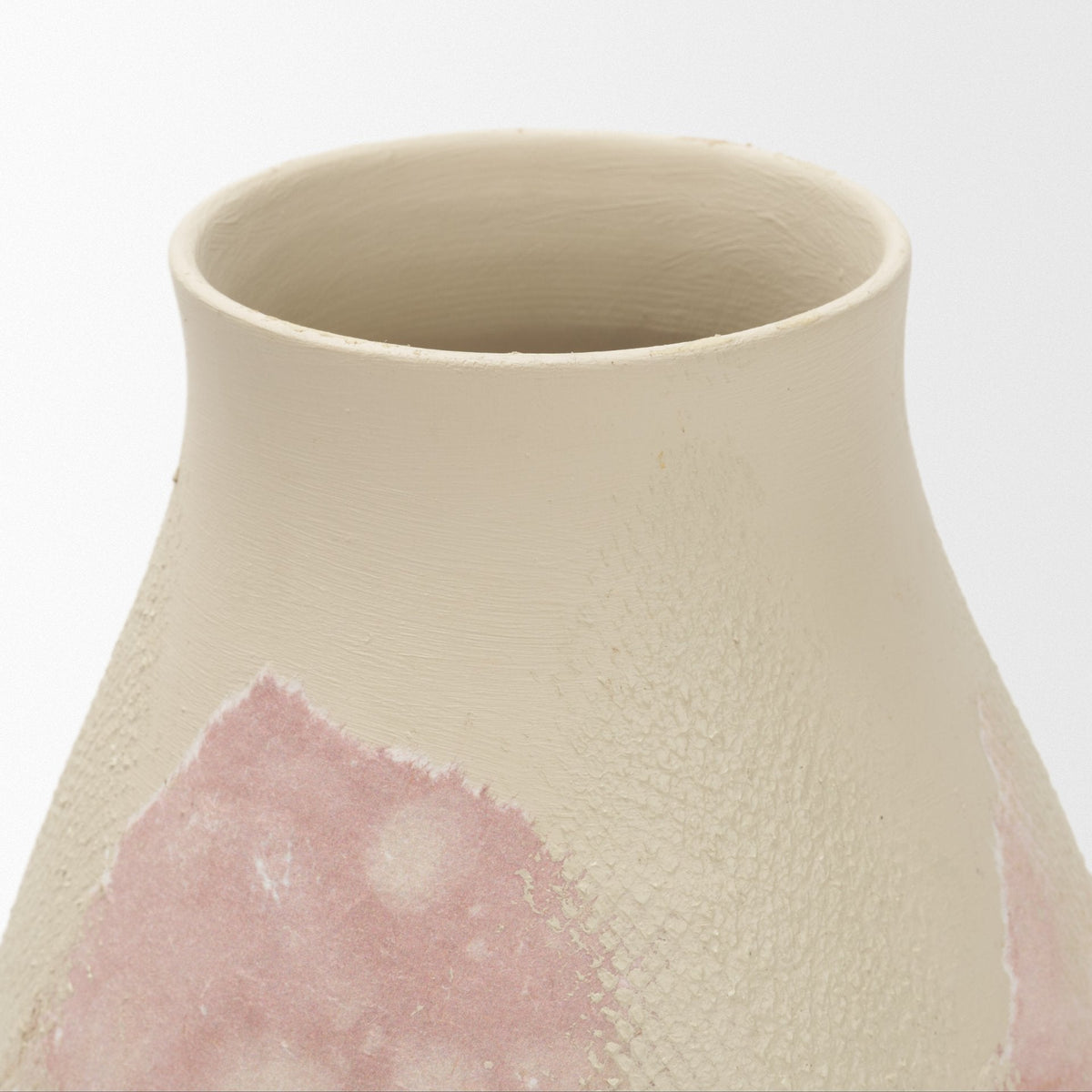 Velo Cream w/Blush Pink Hand-Painted Terracotta Decorative Vase by Mercana at Eve Furniture