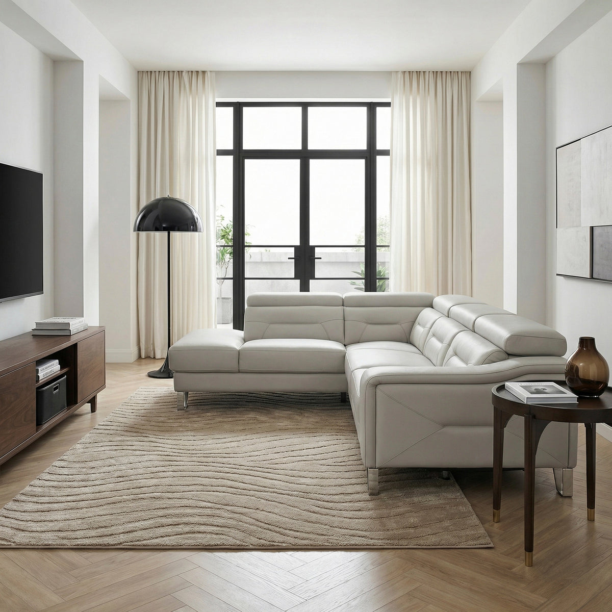Ventura Light Gray Leather Left Side Chaise Sectional with Adjustable Headrests by Homelegance at Eve Furniture