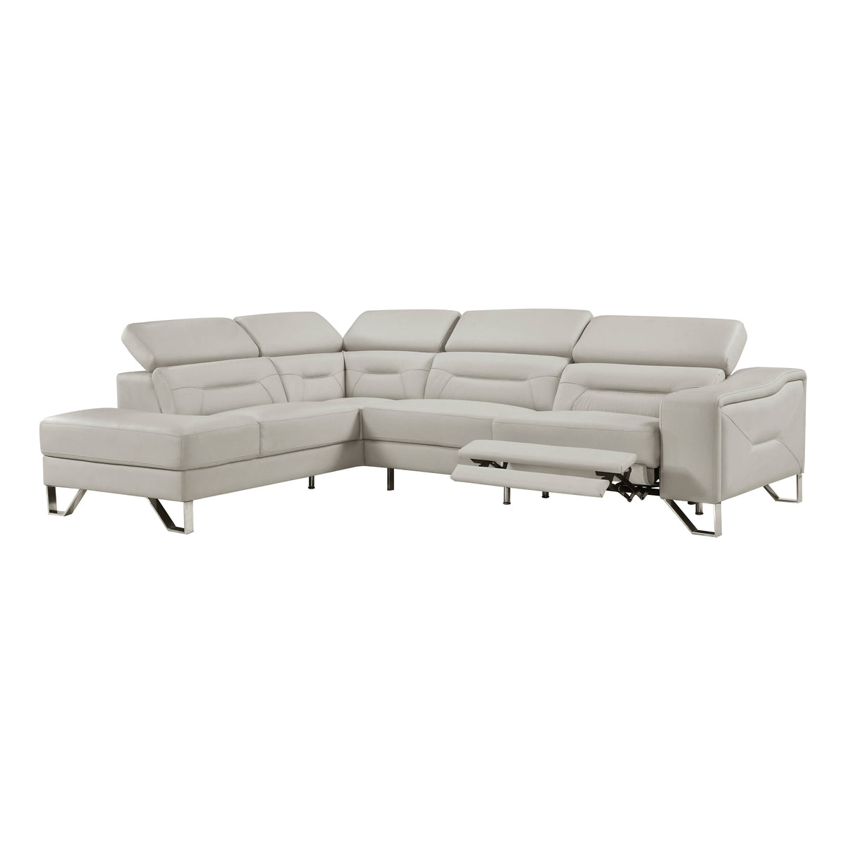 Ventura Light Gray Leather Left Side Chaise Sectional with Adjustable Headrests by Homelegance at Eve Furniture