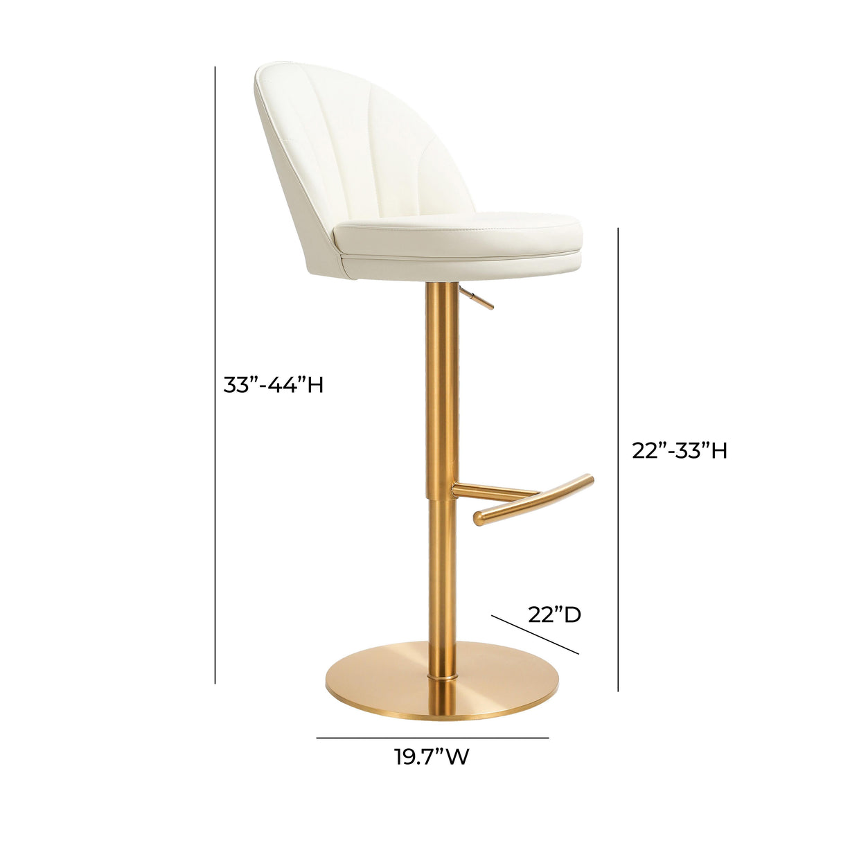 Venus Cream Performance Vegan Leather and Gold Adjustable Swivel Stool by TOV Furniture at Eve Furniture