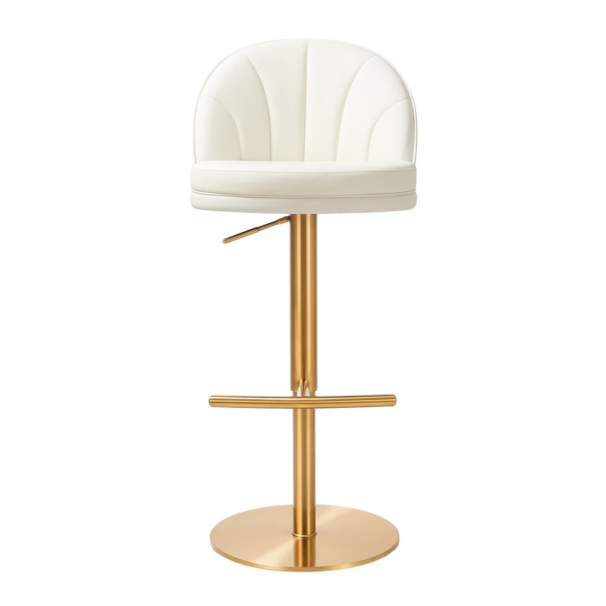 Venus Cream Performance Vegan Leather and Gold Adjustable Swivel Stool by TOV Furniture at Eve Furniture
