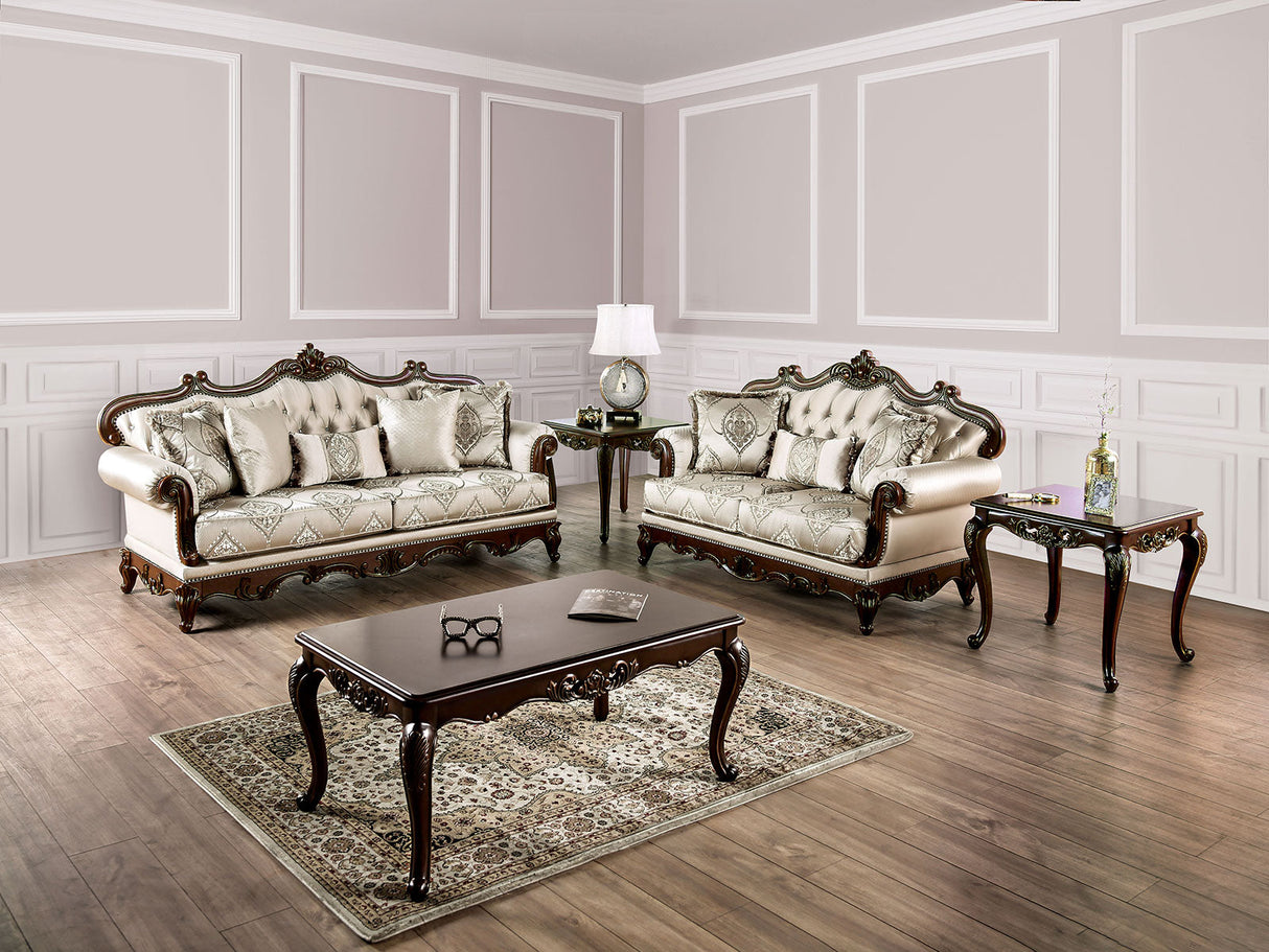 Veracruz Dark Cherry/Beige Sofa & Loveseat by Furniture of America at Eve Furniture