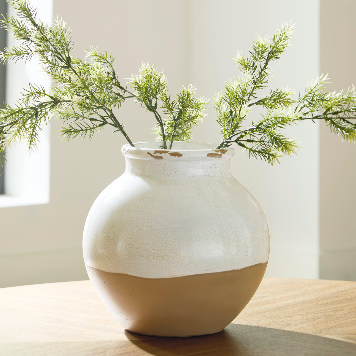 Vercott Cream/Tan Vase by Ashley at Eve Furniture