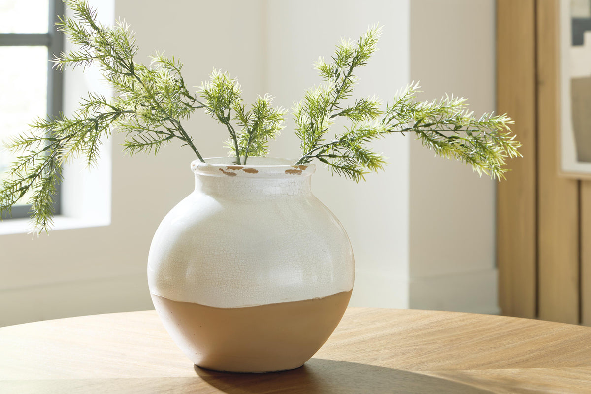 Vercott Cream/Tan Vase by Ashley at Eve Furniture