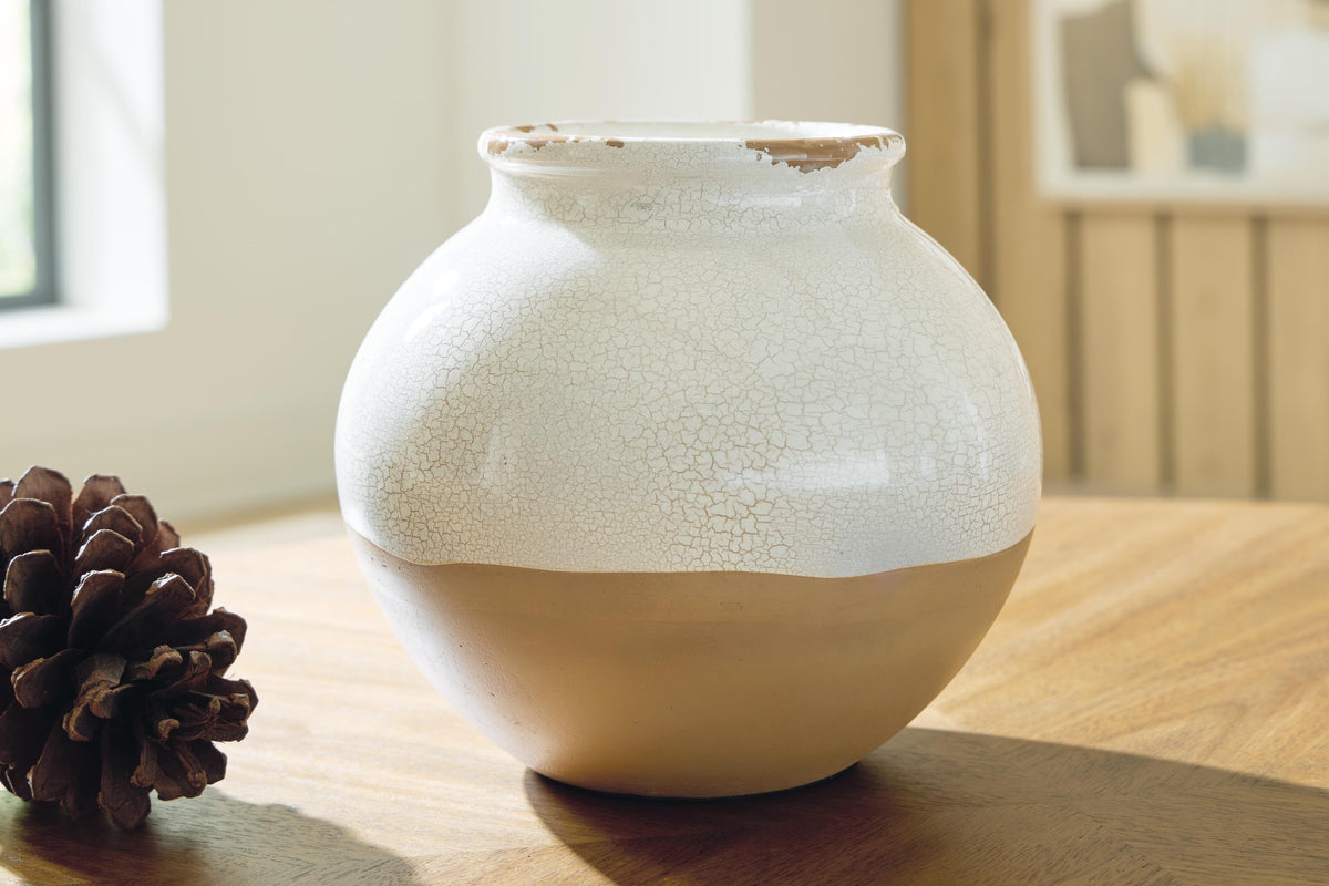 Vercott Cream/Tan Vase by Ashley at Eve Furniture