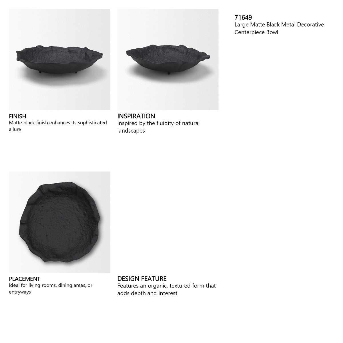 Verdant Large Matte Black Metal Decorative Centerpiece Bowl by Mercana at Eve Furniture