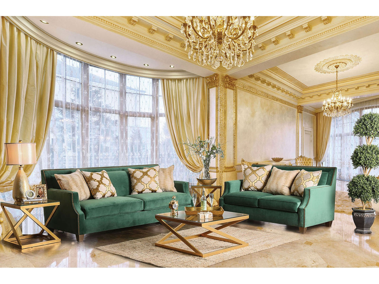 Verdante Emerald Green/Gold Sofa & Loveseat by Furniture of America at Eve Furniture