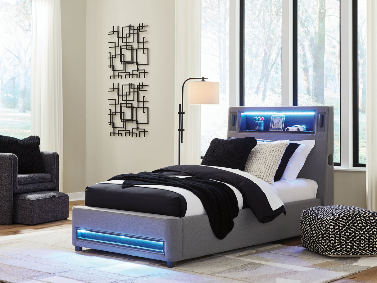 Verishaw Gray Twin Upholstered Bed by Ashley at Eve Furniture