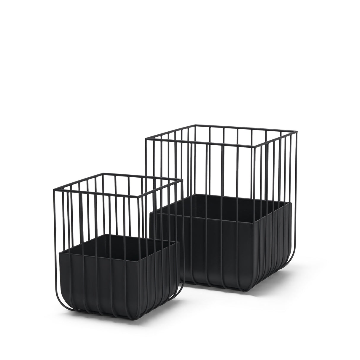 Verna Matte Black Wire Cage Metal Planters (Set of 2) by Mercana at Eve Furniture
