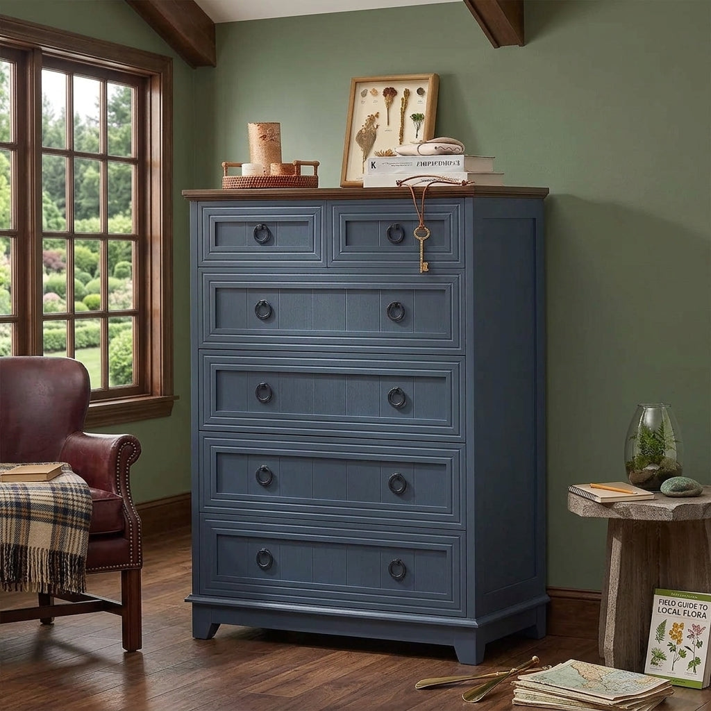 Verona Craft 6-Drawer Blue Farmhouse Tall Chest by Manhattan Comfort at Eve Furniture