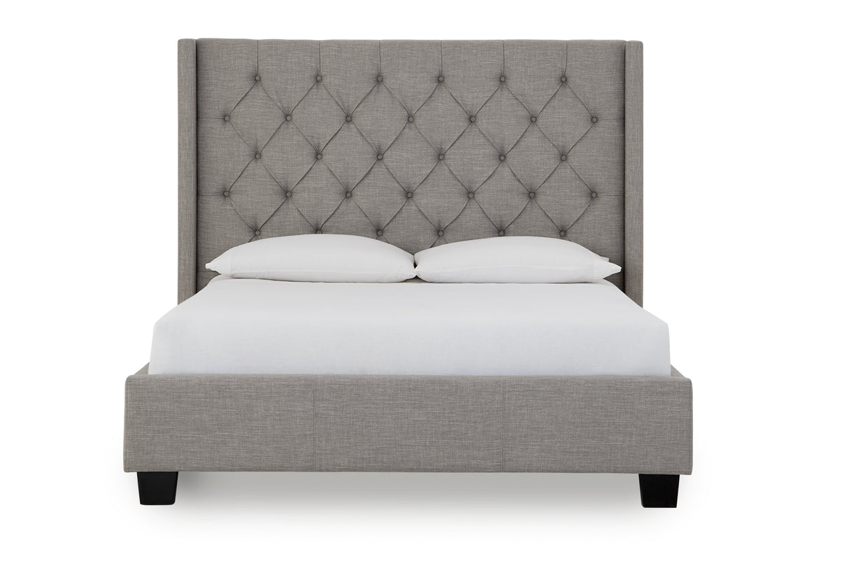 Verona Upholstered Platform Bed in Speckled Grey