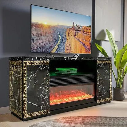 Versa Black TV Stand with Fireplace by New Era Innovations at Eve Furniture
